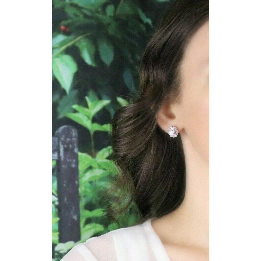 Sparkly Sterling Silver White Cz Earrings Stud Post Earrings - Picture 2 of 9
